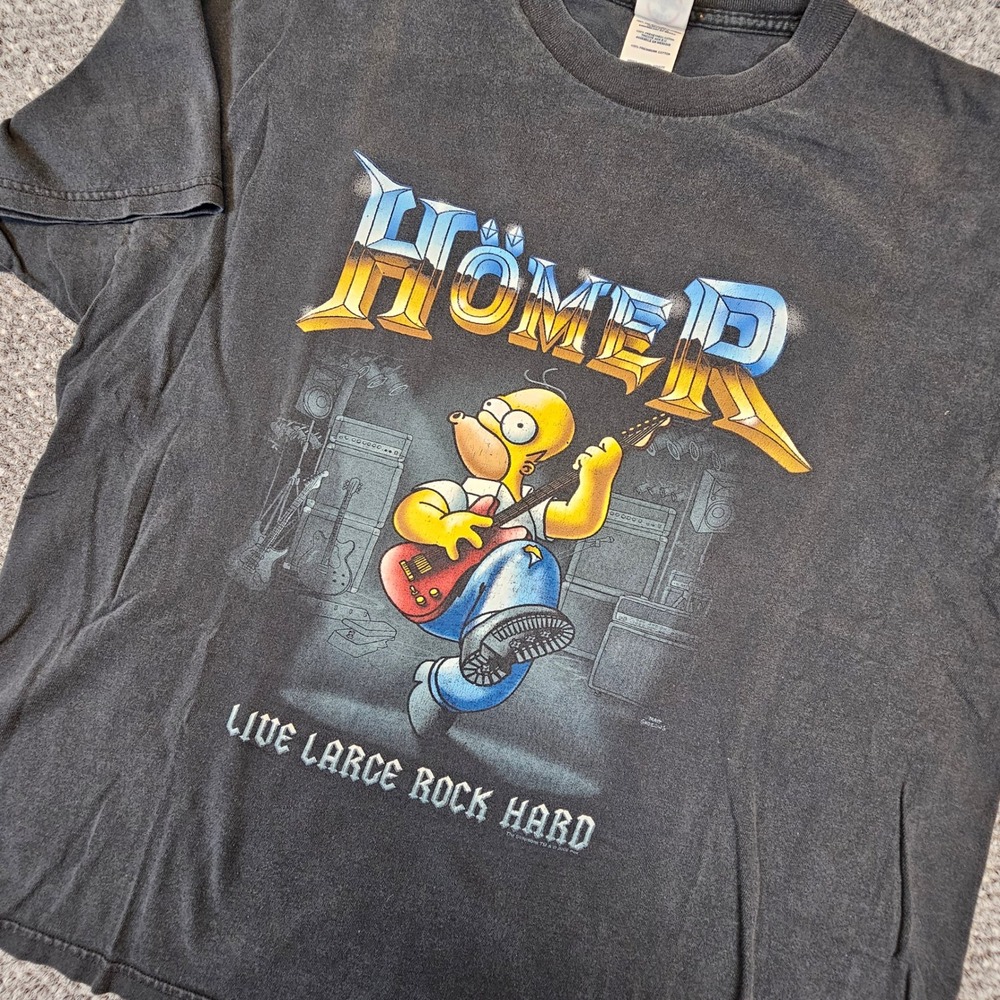 Vintage 2005 The Simpsons‎ Homer Rock Hard T-Shirt Delta Pro Weight Black XL